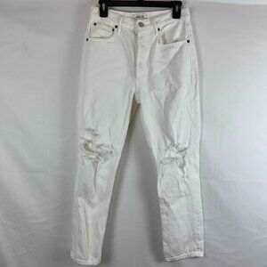 AGOLDE Jeans Riley Crop 26 White Distressed Destroyed Button Fly